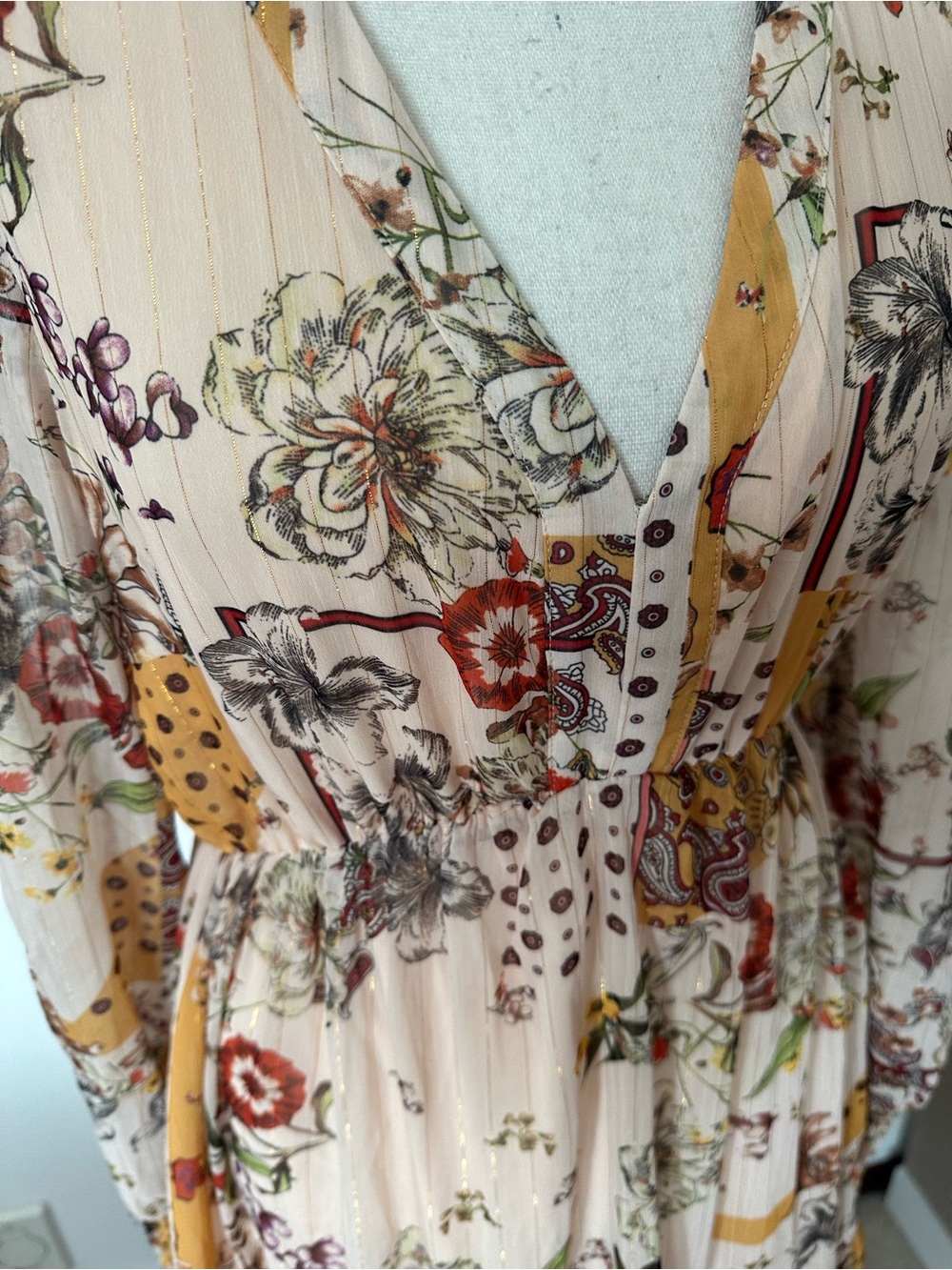 Cottagecore Floral Boho Midi Maxi Dress Small Long Sleeve Tiered Lined Artsy - Picture 3 of 15